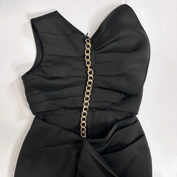 Eliya The Label Valorie Dress Black One Shoulder Chain Detail Aus L/ US M Glam - Picture 7 of 11